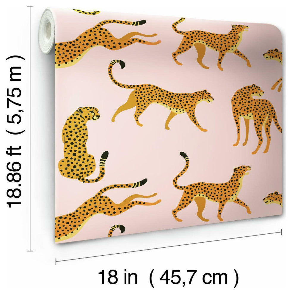Pink & Orange Cheetah Cheetah Peel & Stick Wallpaper