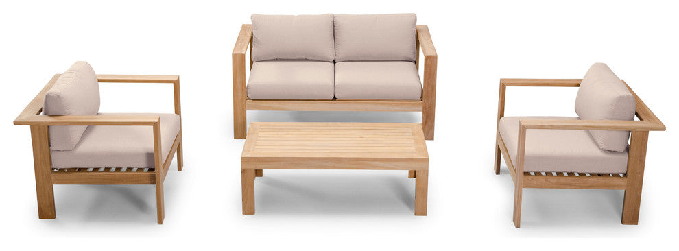 Ando Teak 4 Piece Loveseat Set, Canvas Flax