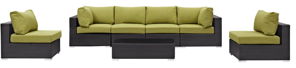 Modway Convene 7 Piece Outdoor Patio Sectional Set, Espresso Peridot