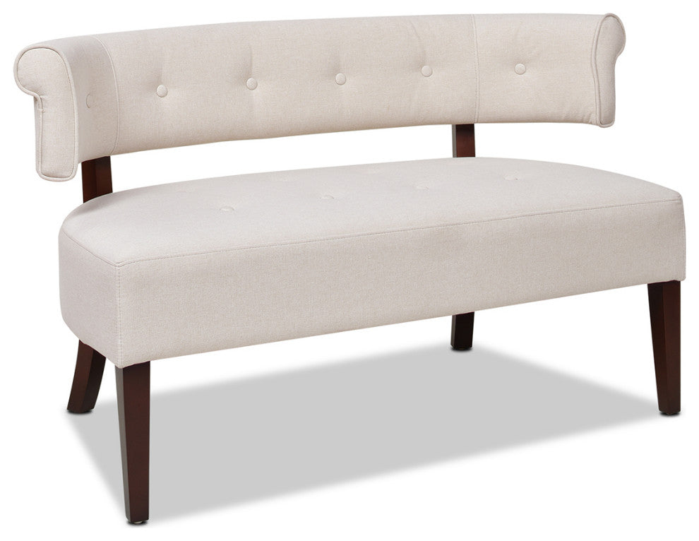 Jared Roll Arm Tufted Bench Settee, Sky Neutral Beige Polyester
