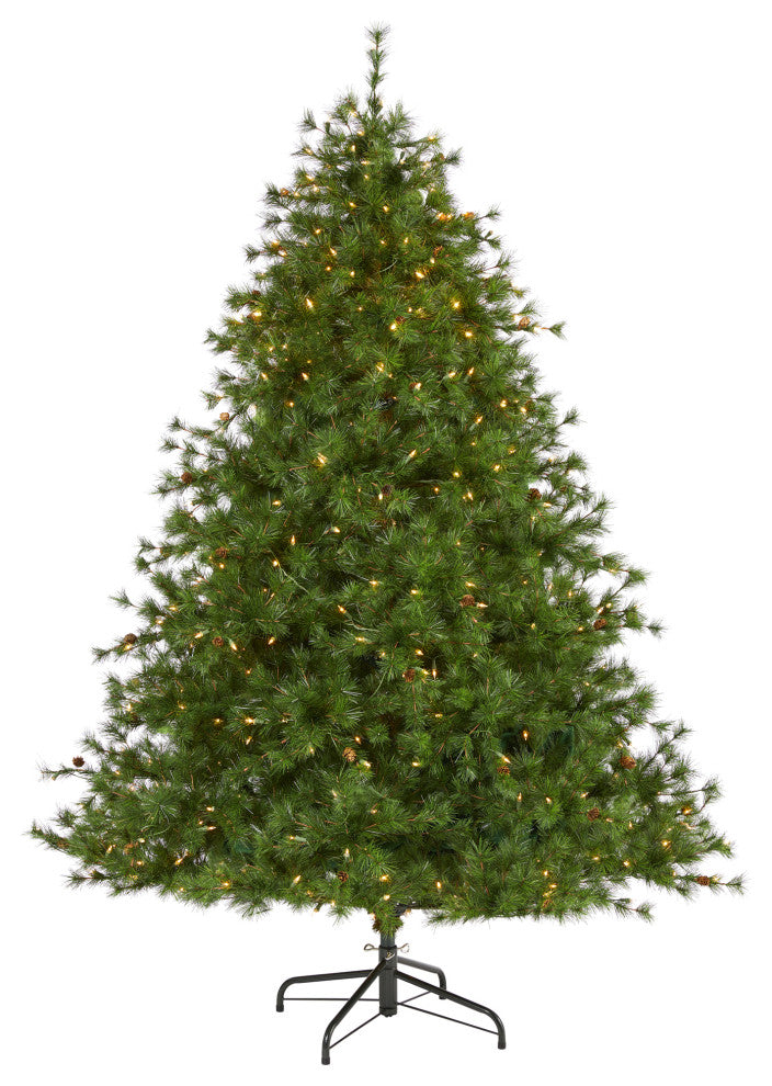 7' Colorado Mountain Pine Faux Xmas Tree W/450 Lights & Pinecones