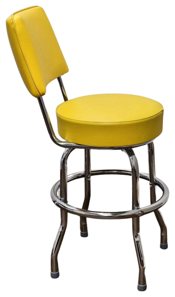 Retro Home Single Ring Upholstered 24" Swivel Counter Stool with Back, Yellow