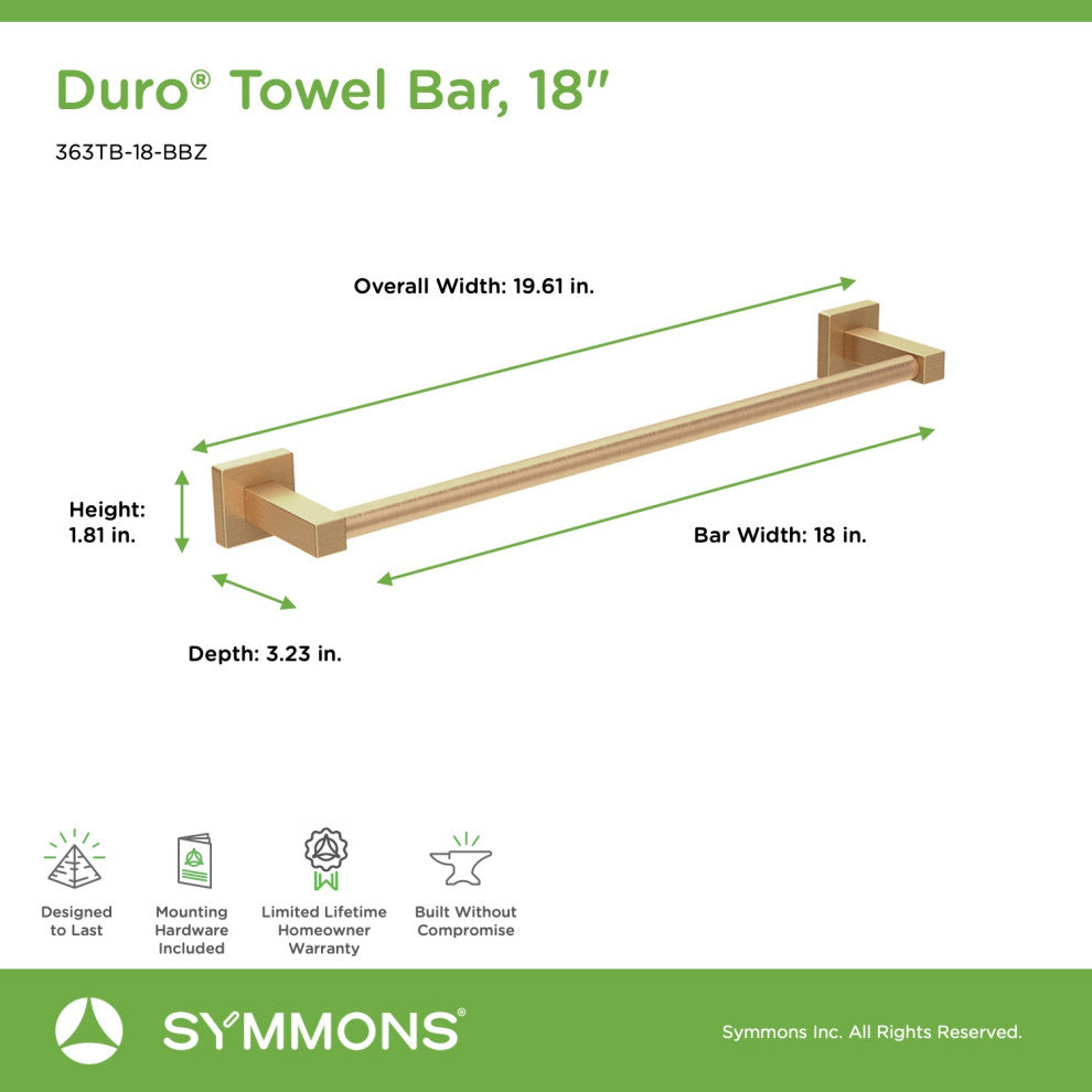 Duro 18 inch Towel Bar with Mounting Hardware, Brushed Bronze