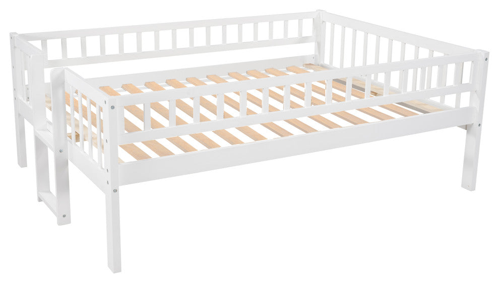 Gewnee Wood Triple Full Size Convertible Bunk Bed in White
