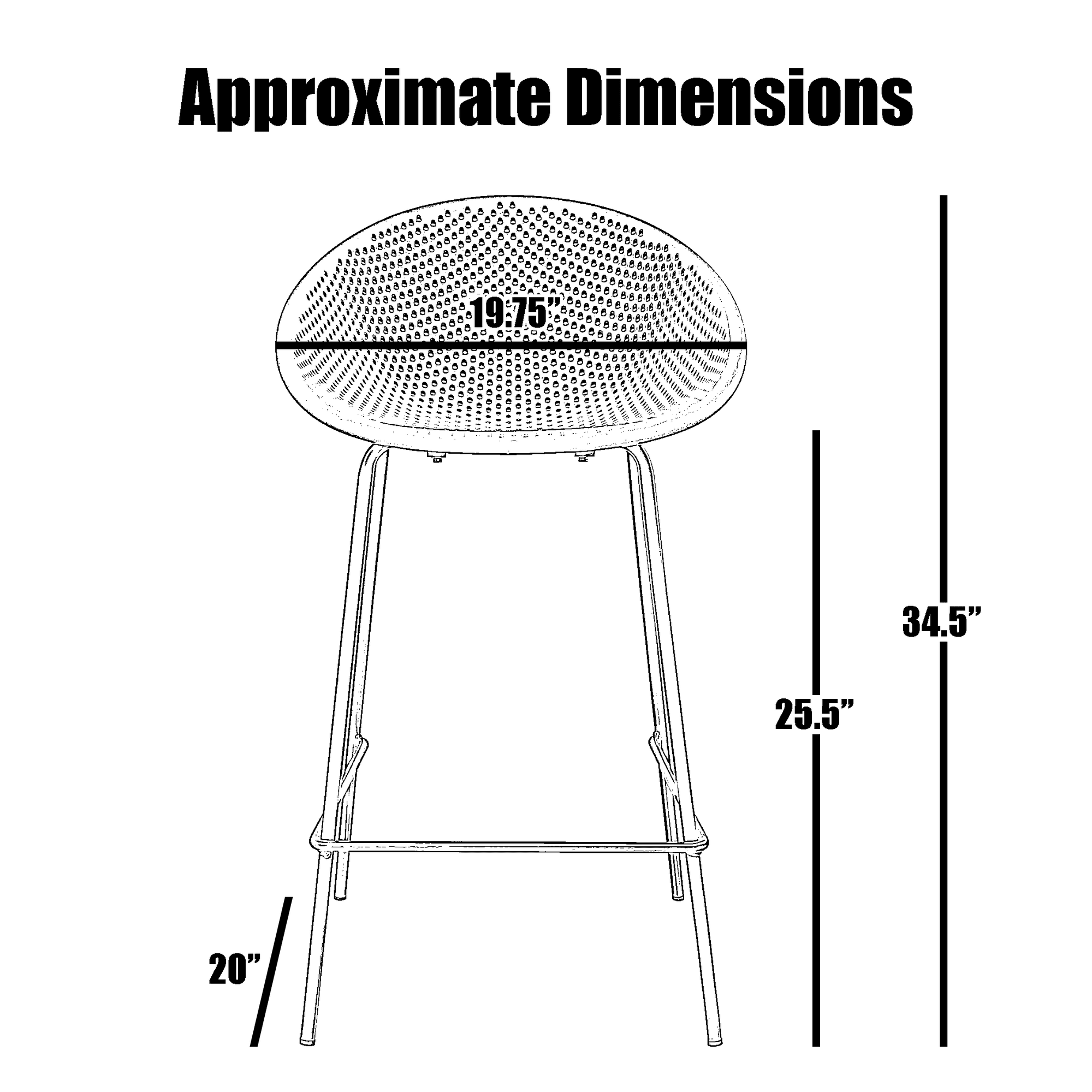 Set of 2 Modern Counter Stools with Perforated Low Back and Metal Frame, 25.5", White