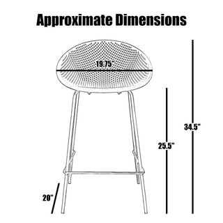 Set of 2 Modern Counter Stools with Perforated Low Back and Metal Frame, 25.5", White