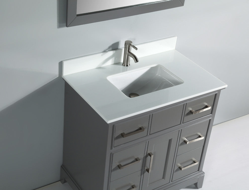 Bathroom Vanity Set With Engineered Marble Top, Gray, LED Sensor Mirror, 36"