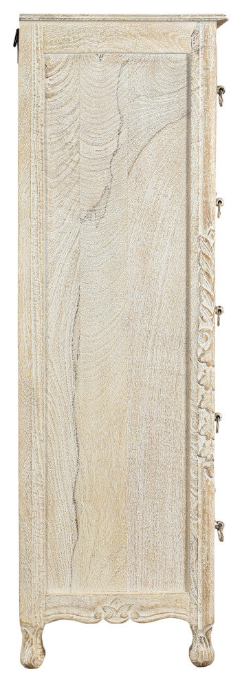Delaney Carved Tall Chest, Distressed Off-White