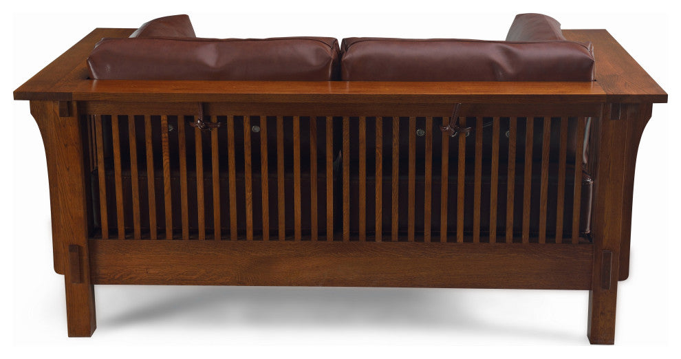 Mission Solid Quarter Sawn Oak and Leather Love Seat, Brown Leather