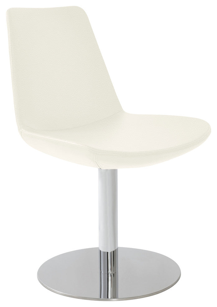 Eiffel Round Dining Chair, Stainless Steel Base, White Leatherette