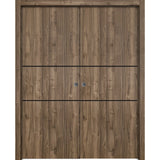 French Double Pocket Doors 60 x 80 | Planum 0014 Walnut with  | Kit Trims Rail
