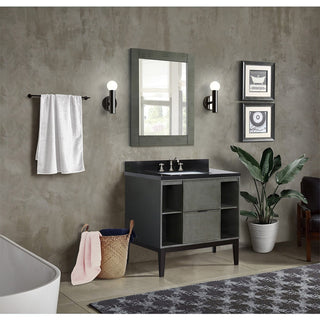 37" Single Vanity, Linen Gray Finish With Black Galaxy Top And Rectangle Sink