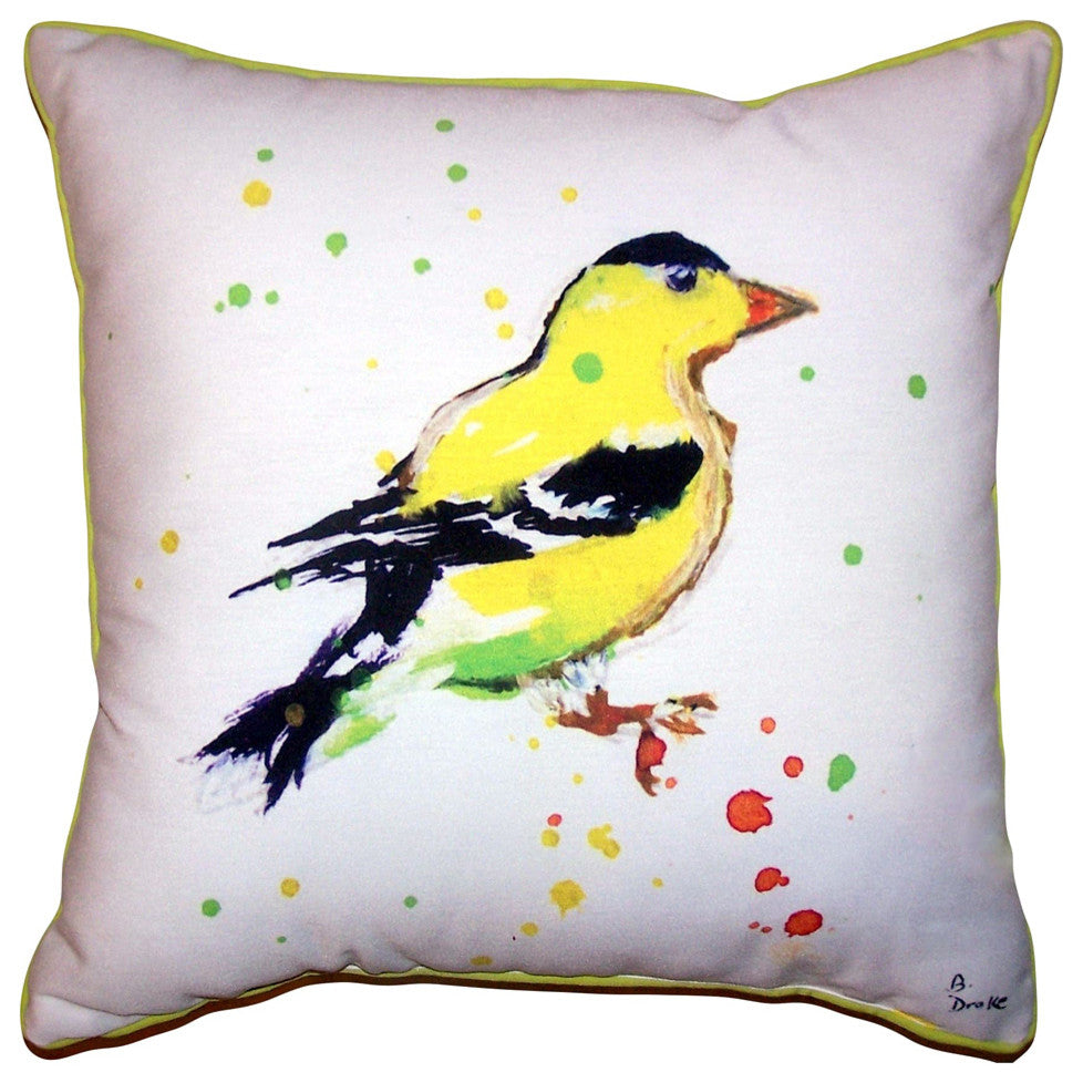Betsy's Goldfinch Small Outdoor/Indoor Pillow 12x12 - Set of Two