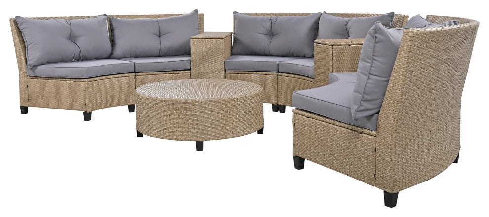 Gewnee U_Style 6 - Person Fan-shaped Rattan Suit Combination