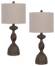 Benzara BM282180 2 Table Lamps, Resin Accent, Rustic Wood Brown, Beige