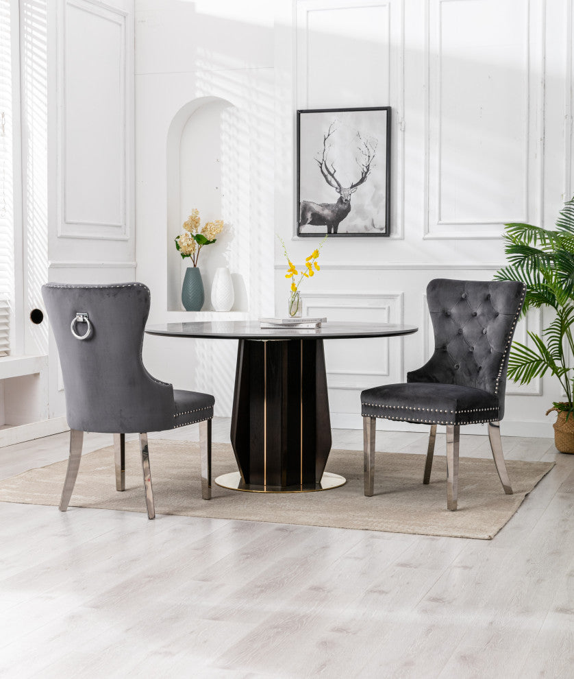 Home Beyond Tufted Velvet Wingback Dining Chairs Set of 2, Gray