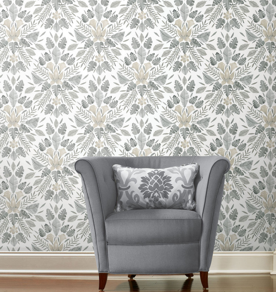 Gray & Taupe Gray Cat Coquillette Tropical Peel & Stick Wallpaper