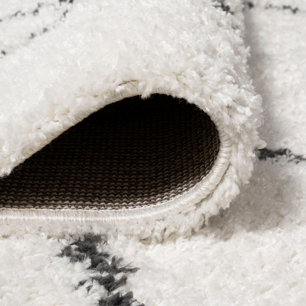 Catala Moroccan Diamond Shag Rug, White/Black, 2x8