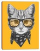 Funny Cat with Glasses and Scarf, Animal Canvas Art Print, 12"x20"