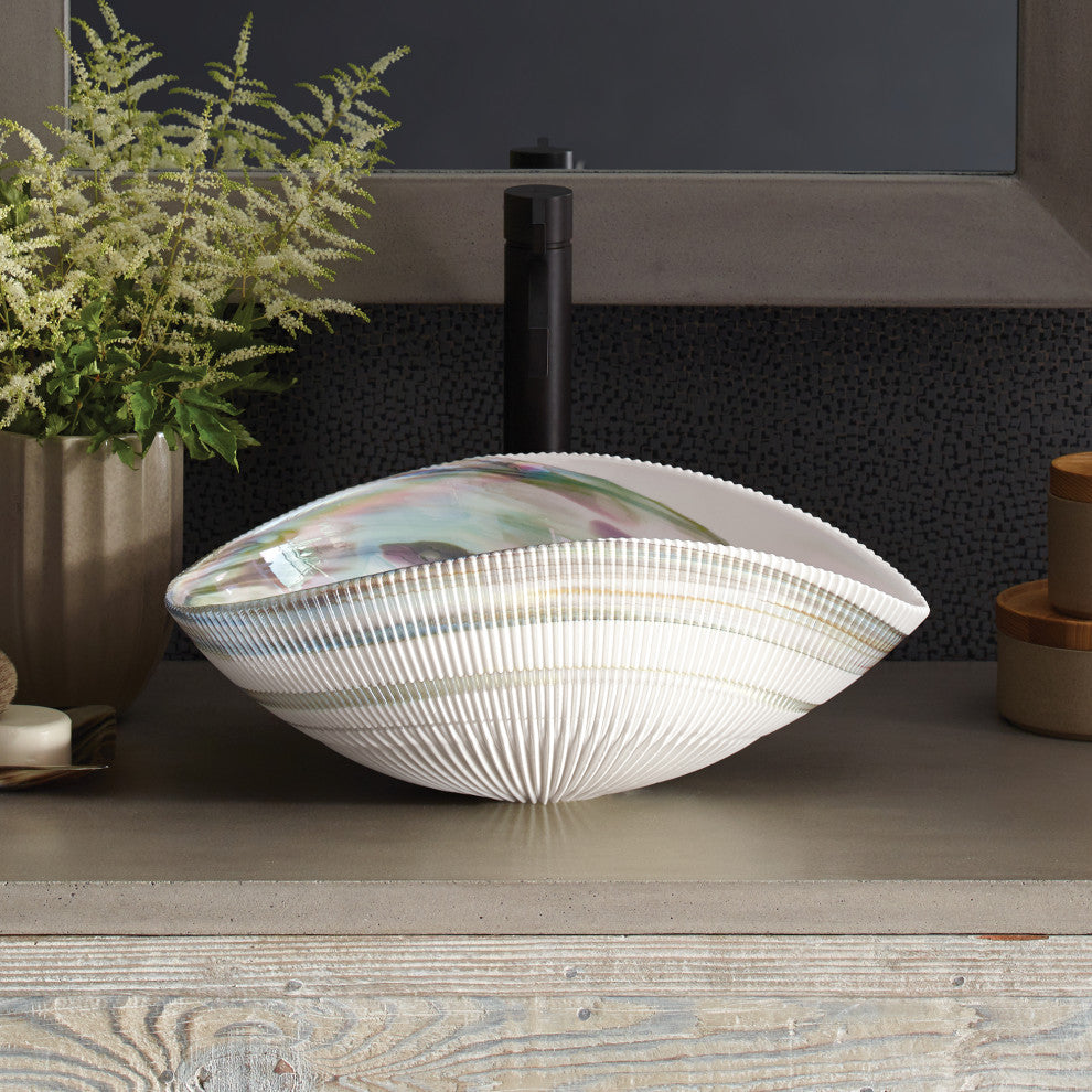 Amalfi Murano Glass Bathroom Sink, White Abalone