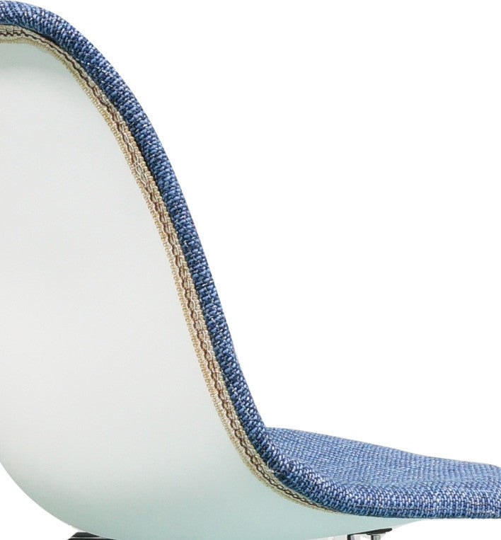 Blue Fabric Upholstered DSW Mid Century Shell Chair, Wood Eiffel Legs