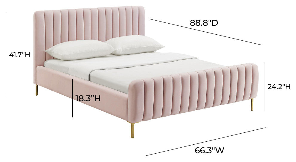 Angela Velvet Upholstered Bed, Blush, Queen