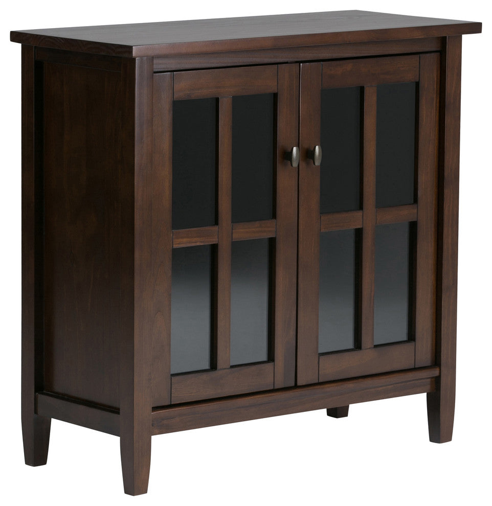 Warm Shaker Solid Wood 32 Inch Wide Low Storage Cabinet In Tobacco Brown