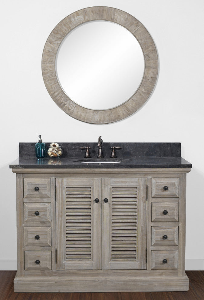48" Solid Wood Sink Vanity With Marble Top And Round Sink, Dark Limestone Top