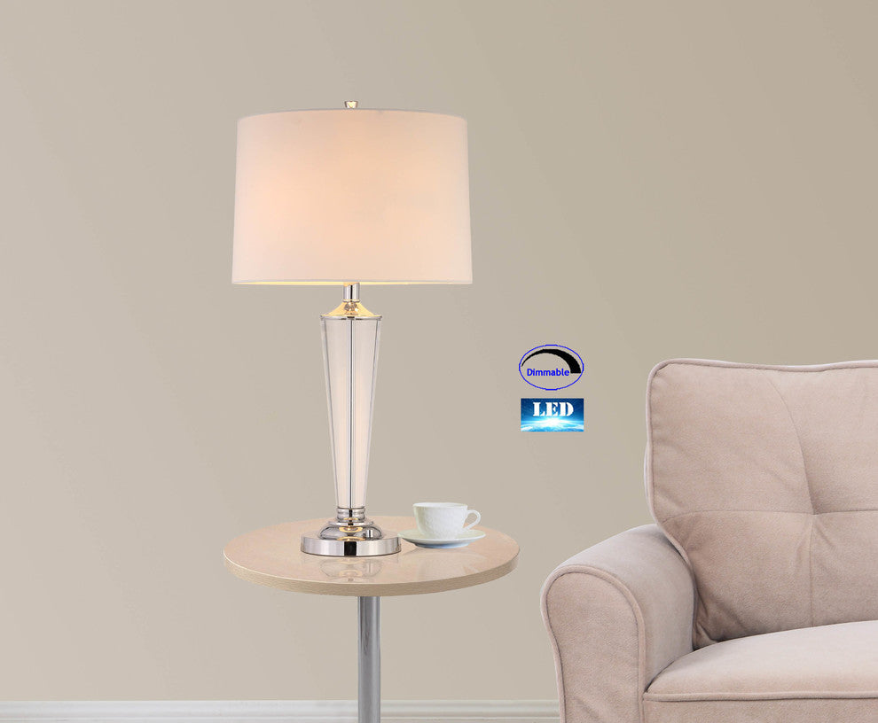 Crystal 33" Modern Chrome 2-Light LED Table Lamp With Dimmer
