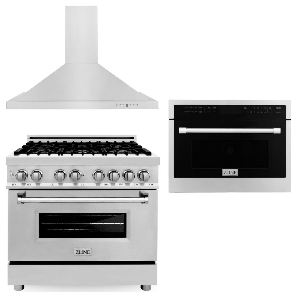 3 Piece Stainless Bundle With Range, Hood and Microwave Oven 3KP-RARHMWO-36
