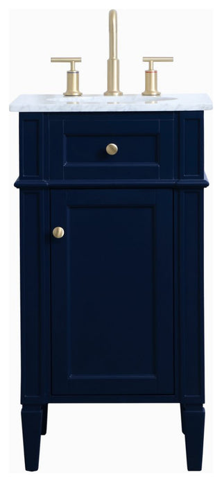 Home Living Vanity with Carrara White Marble Countertop, Blue, 18", Single Sink