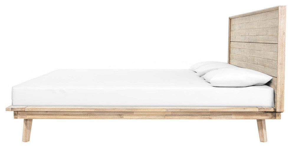 Gia Acacia Wood Panel Bed, Light Brown, Queen