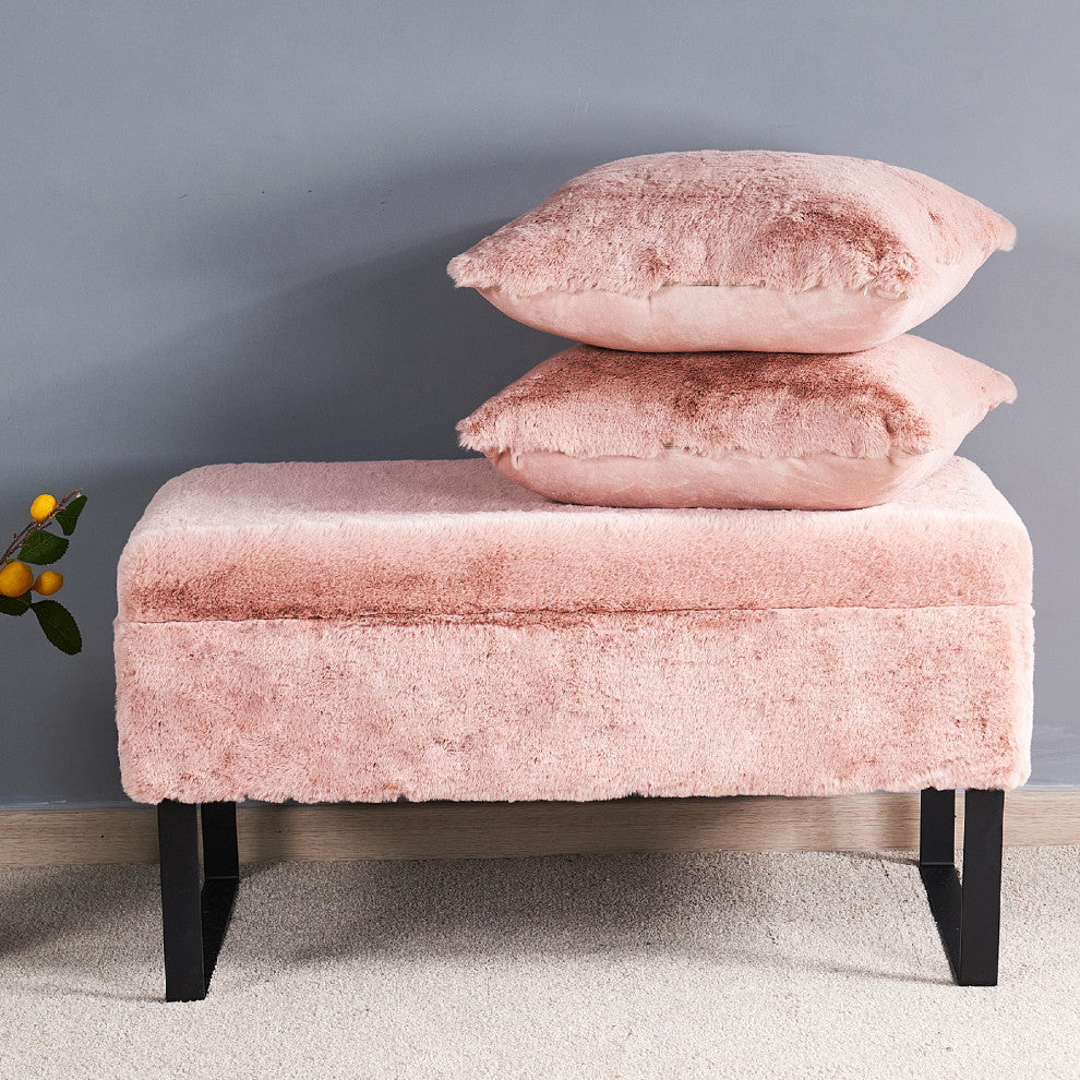 Heavy Faux Fur Storage Rose Quartz Ottoman 18" x 36" x 10"