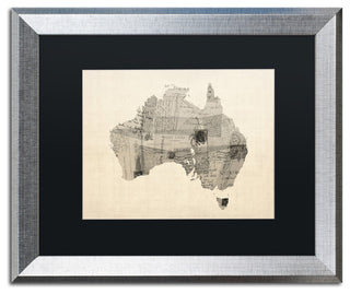 Michael Tompsett 'Australia Postcard Map' Matted Framed Art, Black Mat, 20"x16"