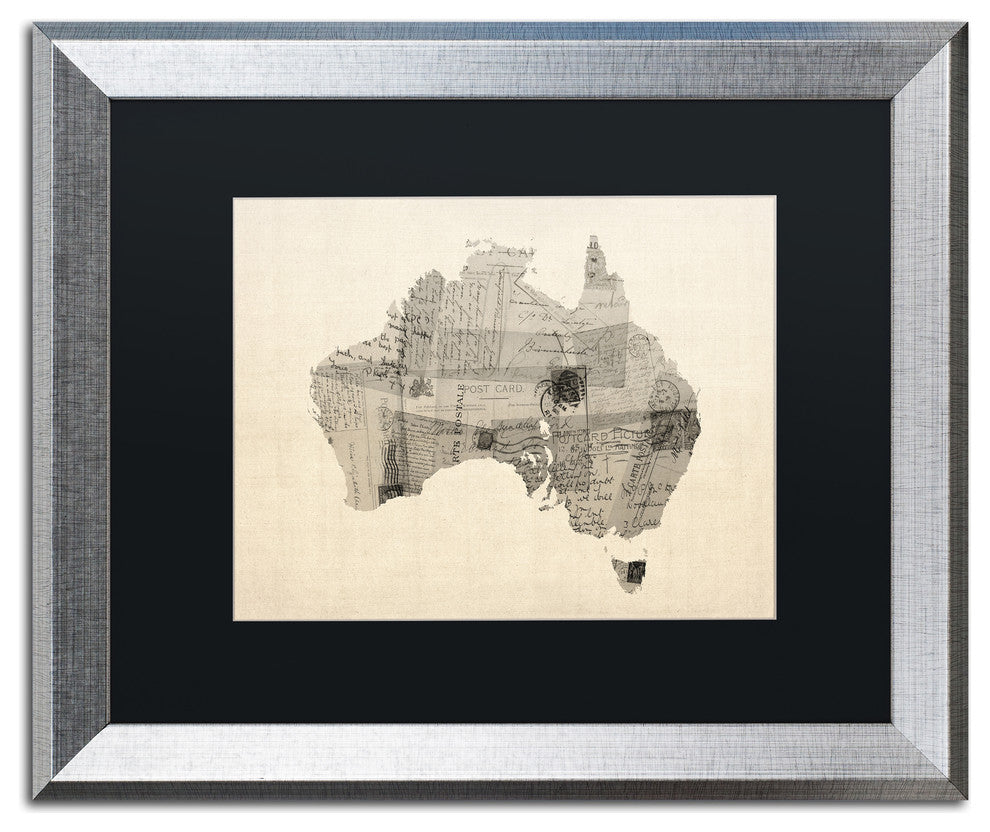 Michael Tompsett 'Australia Postcard Map' Matted Framed Art, Black Mat, 20"x16"