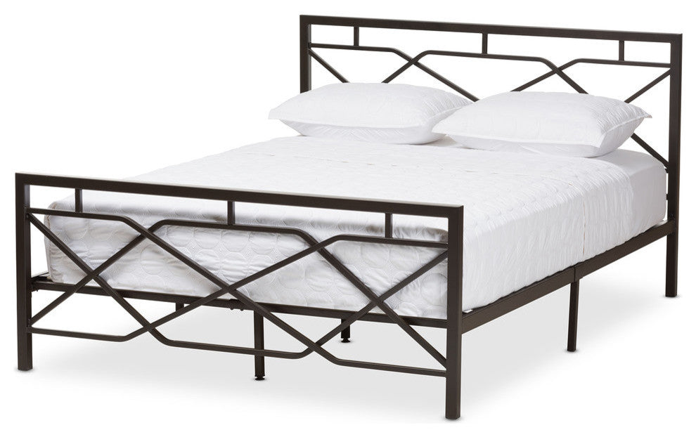 Shelton Modern Stippled Black Finished Metal Queen Size Platform Bed