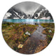 Cloudy Sky Above Mountain Lake, Landscape Round Metal Wall Art, 36"