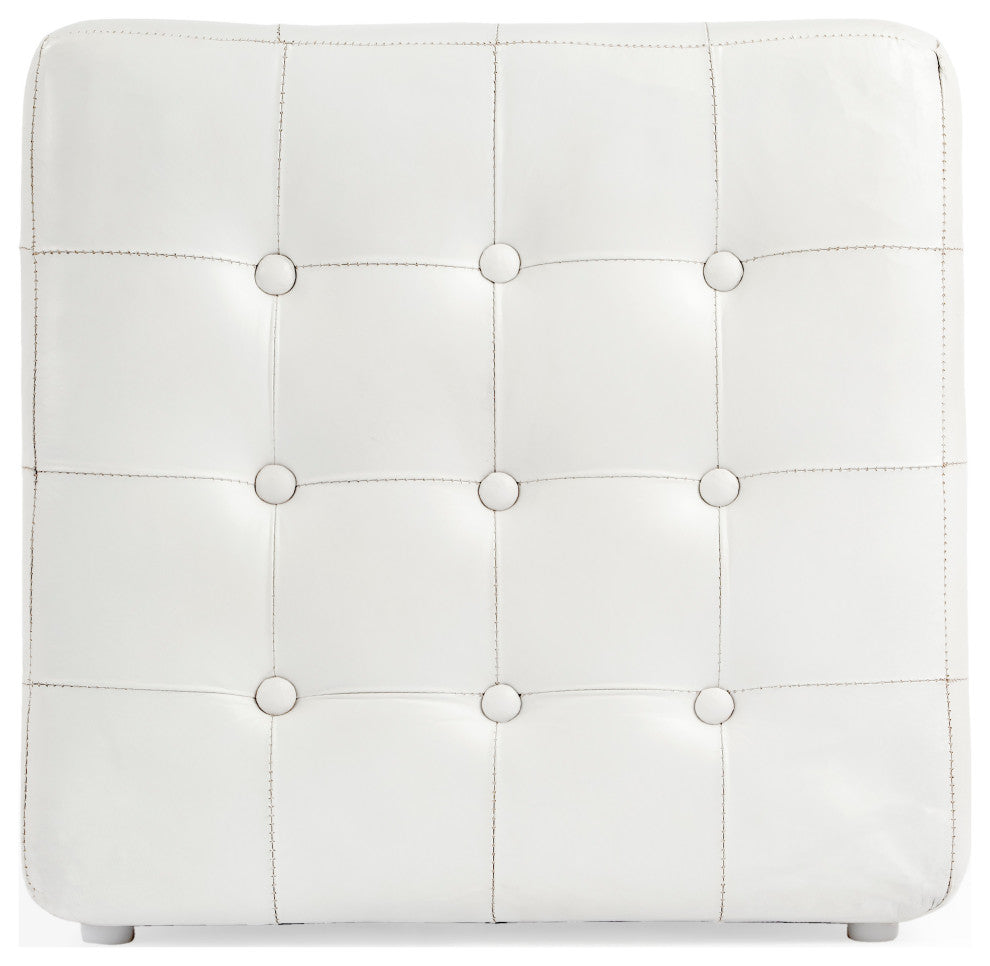 Leon White Leather Ottoman, 6165411