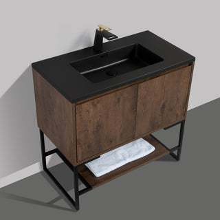 Freestanding Bath Vanity Set, Rose Wood, Integrated Solid Surface Sink, 36"