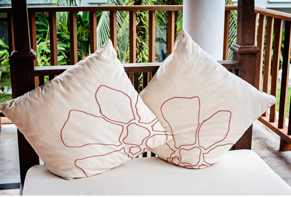 Petal Lines Indoor/Outdoor Throw Pillow, Coral/White, 20x20"