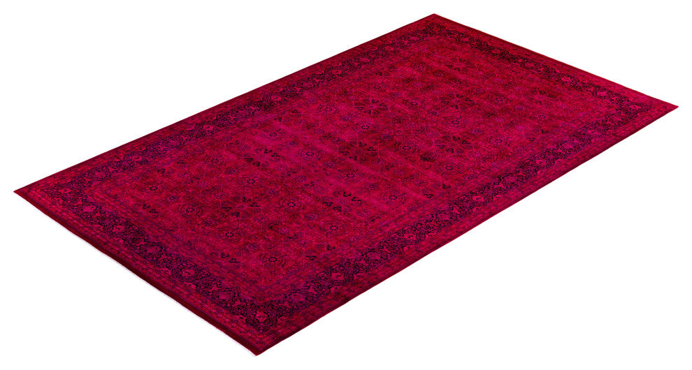 Overdyed, One-of-a-Kind Hand-Knotted Area Rug Pink, 8'1"x14'1"