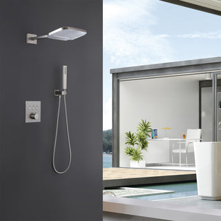 Thermostatic Rain Shower System with Hand Shower-Includes Rough-in Valve, Brushed Nickel