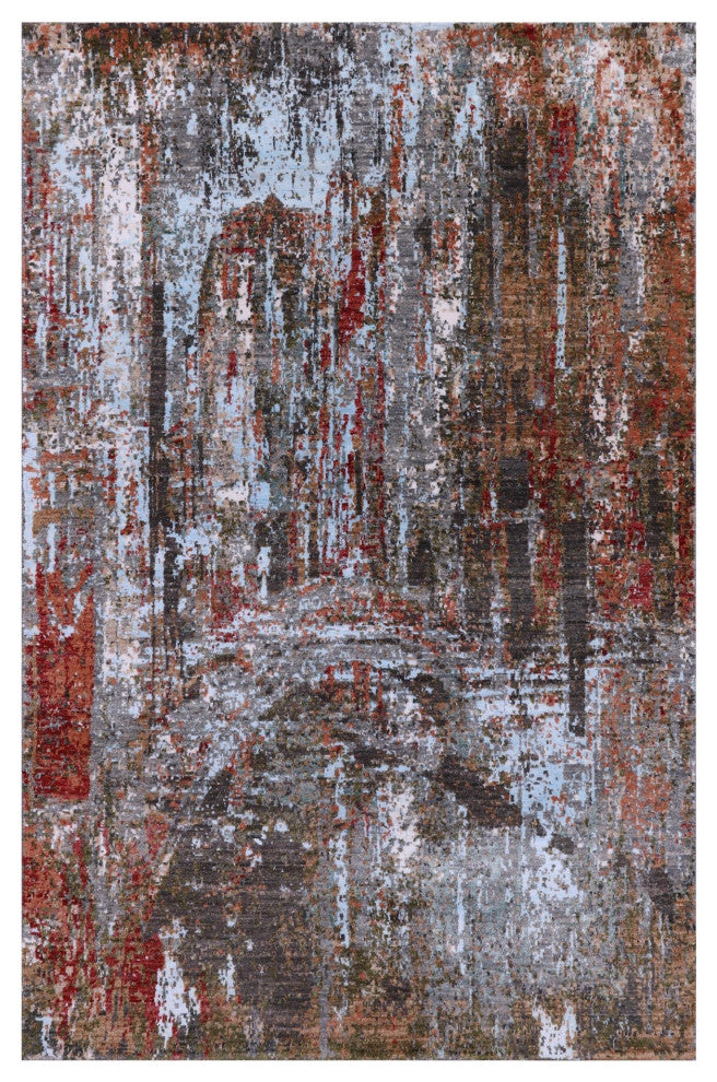 4' 0" X 6' 1" Modern Bridge Design Handmade Wool and Silk Rug Q8896