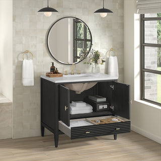 Myrrin 36" Vanity, Carbon Oak, 3 CM Arctic Fall Solid Surface Top