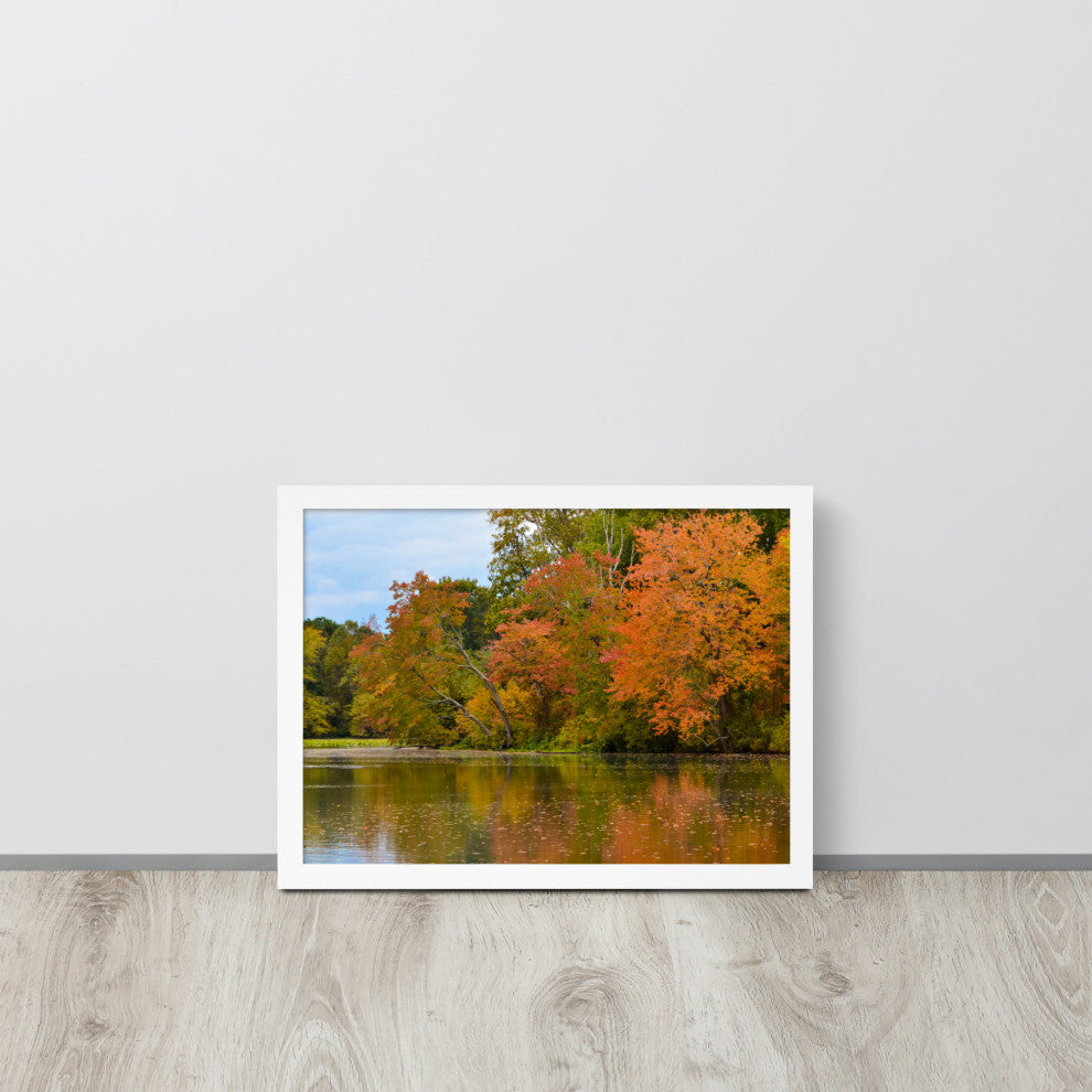 Autumn Tree Line Rural Landscape Framed Photo Paper Wall Art Prints, White, 12" X 16"