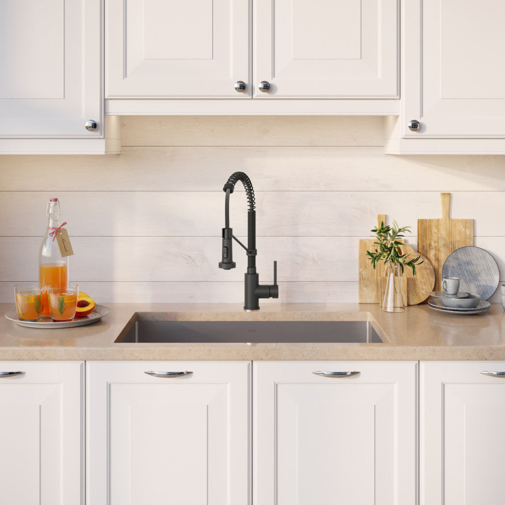 30" Undermount Stainless Steel Kitchen Sink, Pull-Down Faucet MB, Dispenser