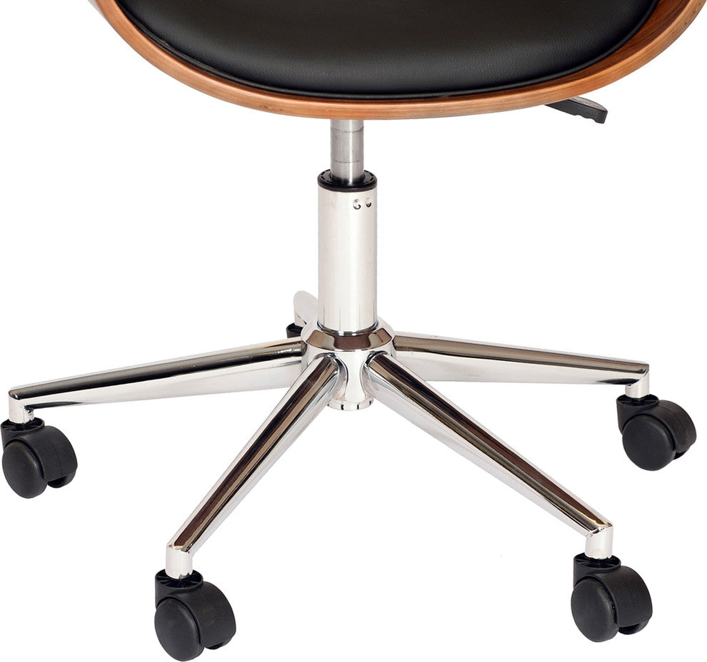 Jibrail Modern Office Chair, Chrome With Black Faux Leather & Walnut Veneer Back