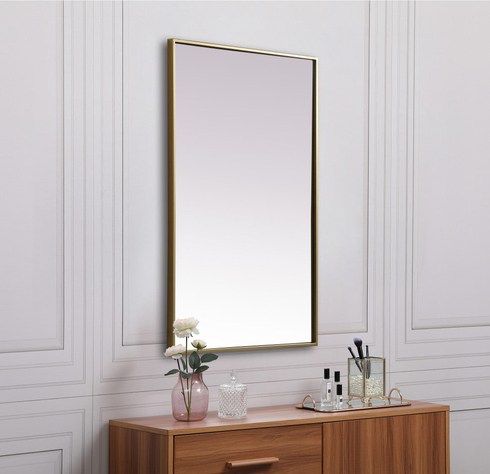 Metal Frame Rectangle Mirror 24X36 Inch, Brass