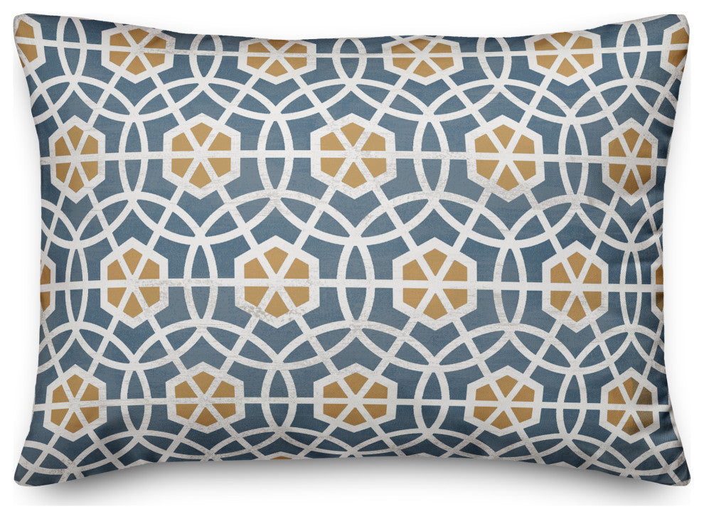 Blue and Yellow Circle Hex 14x20 Spun Poly Pillow