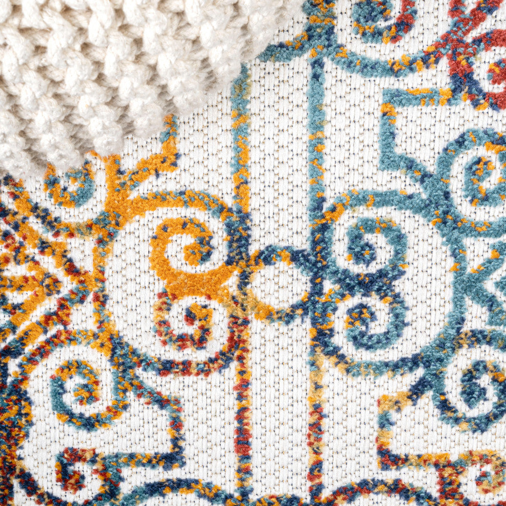 Cetara Ornate Trellis Indoor/Outdoor Area Rug, Cream/Blue/Orange, 2 X 8
